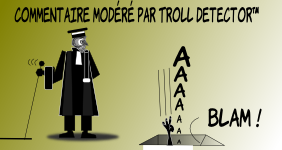 Anatole, sa chouette fétiche perchée sur l'épaule, tire
un levier qui ouvre une trappe sous les pieds du troll qu idisparaît
dans un grand 